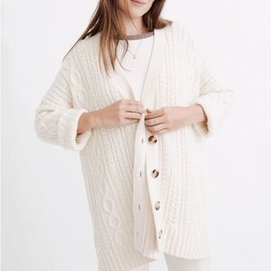 Mossbank Cableknit Cardigan Sweater in Antique Cream